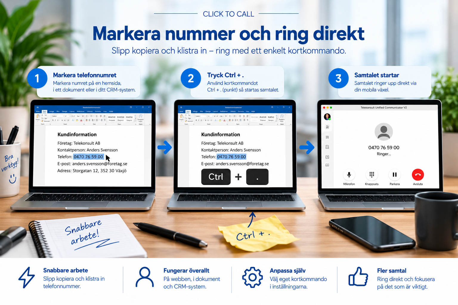 Click to call – markera ett telefonnummer i ett dokument och ring direkt från datorn