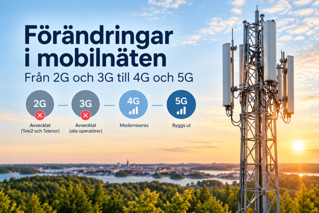 Förändringar i mobilnäten när 2G och 3G avvecklas och 4G och 5G byggs ut