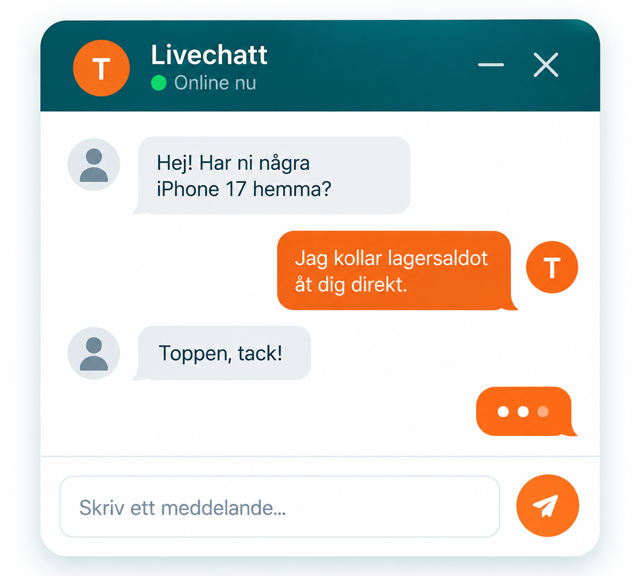 Livechatt på hemsidan där kund och företag chattar direkt