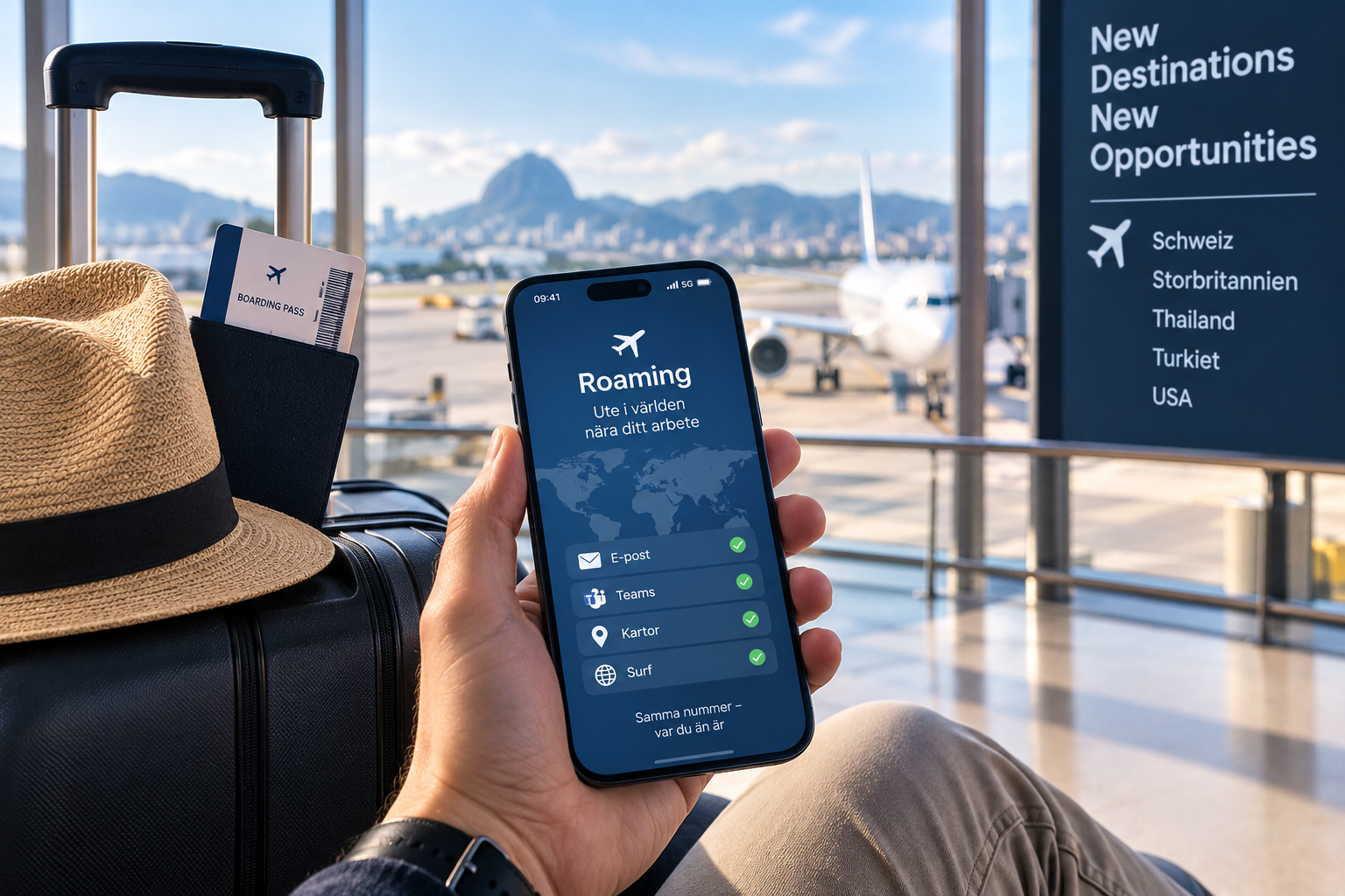 Roaming med mobilen utomlands på flygplats