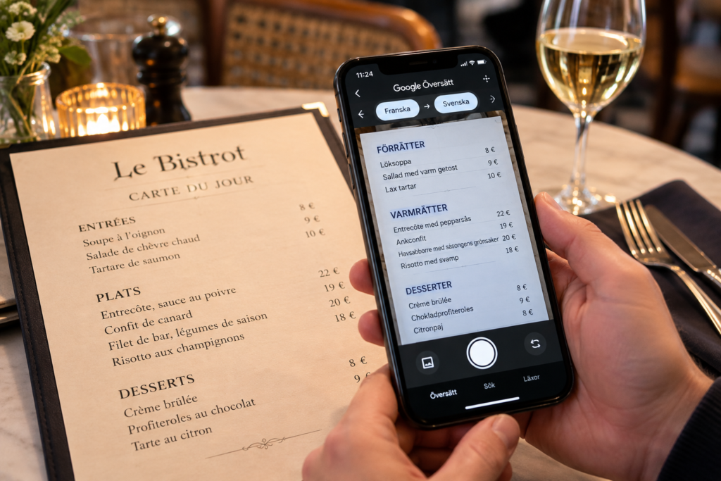 Översätta en fransk meny med mobilens kamera