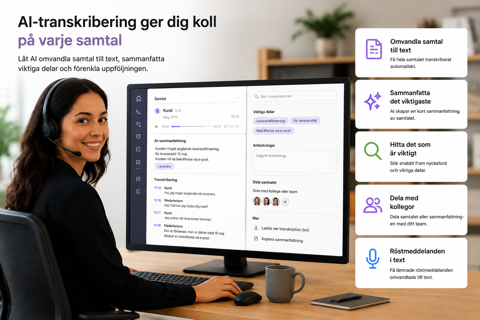AI-transkribering av telefonsamtal i företagsväxel