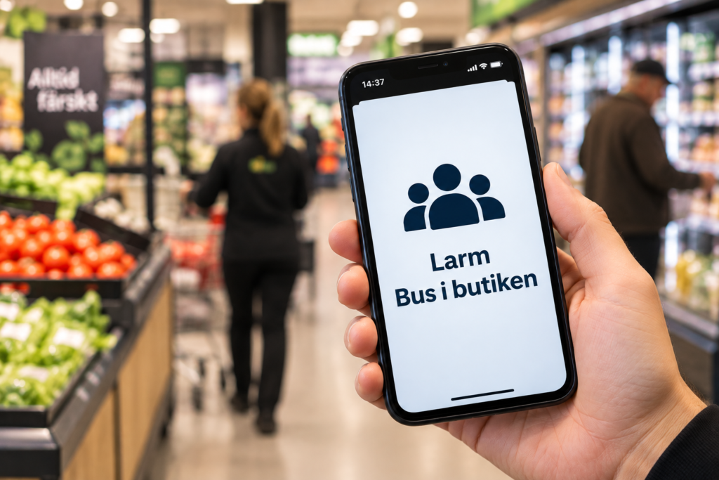 Larm Bus i butiken i mobilen för butikspersonal